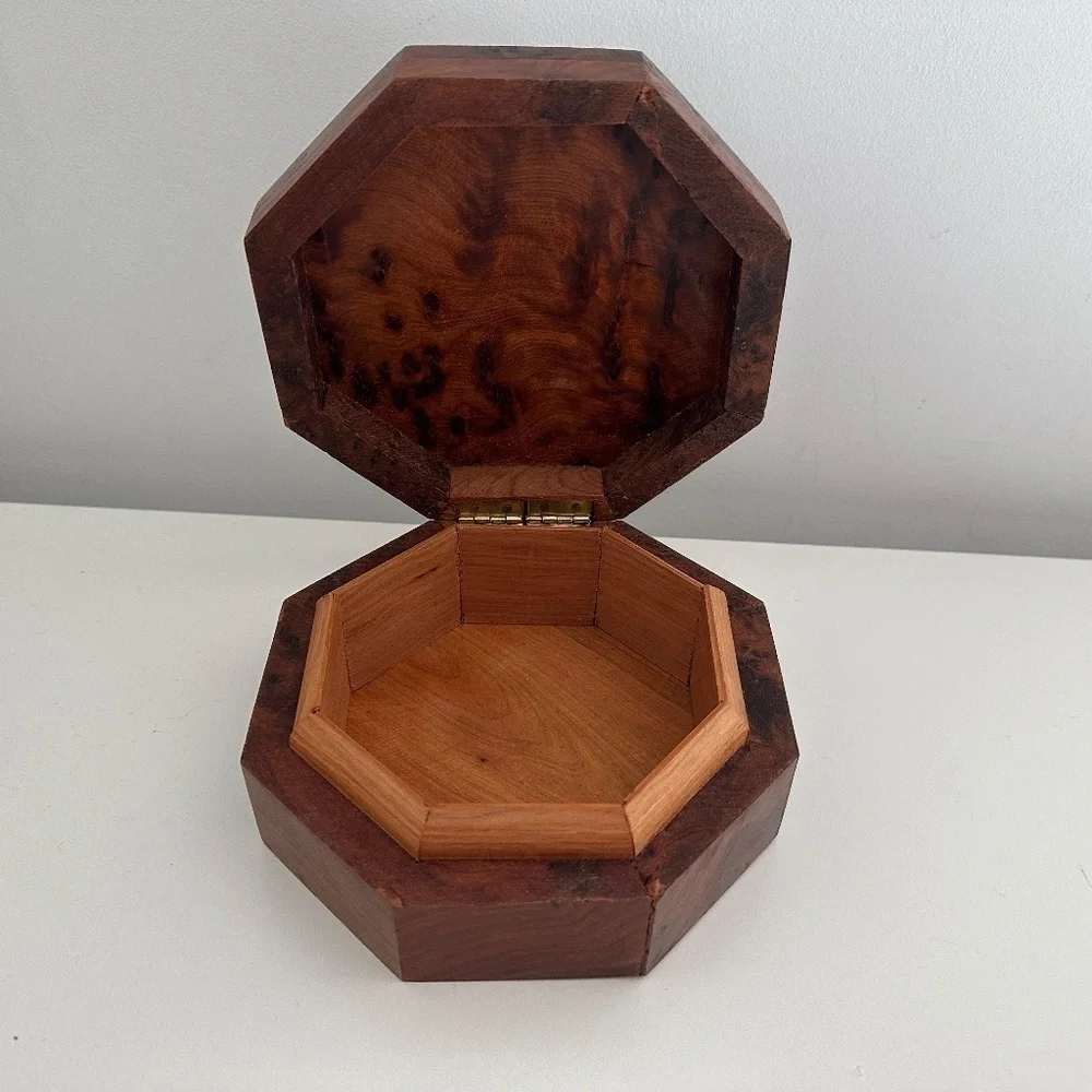 Burr Walnut Hexagon Jewelry Box Trinket Vintage Classic